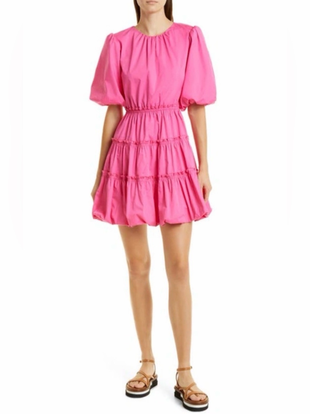 Jason  Wu Hot Pink Puff Sleeve Bubble Tiered Dress